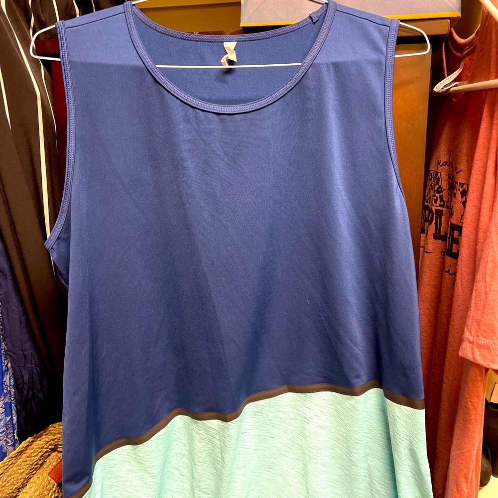 Blue sleeveless workout shirt